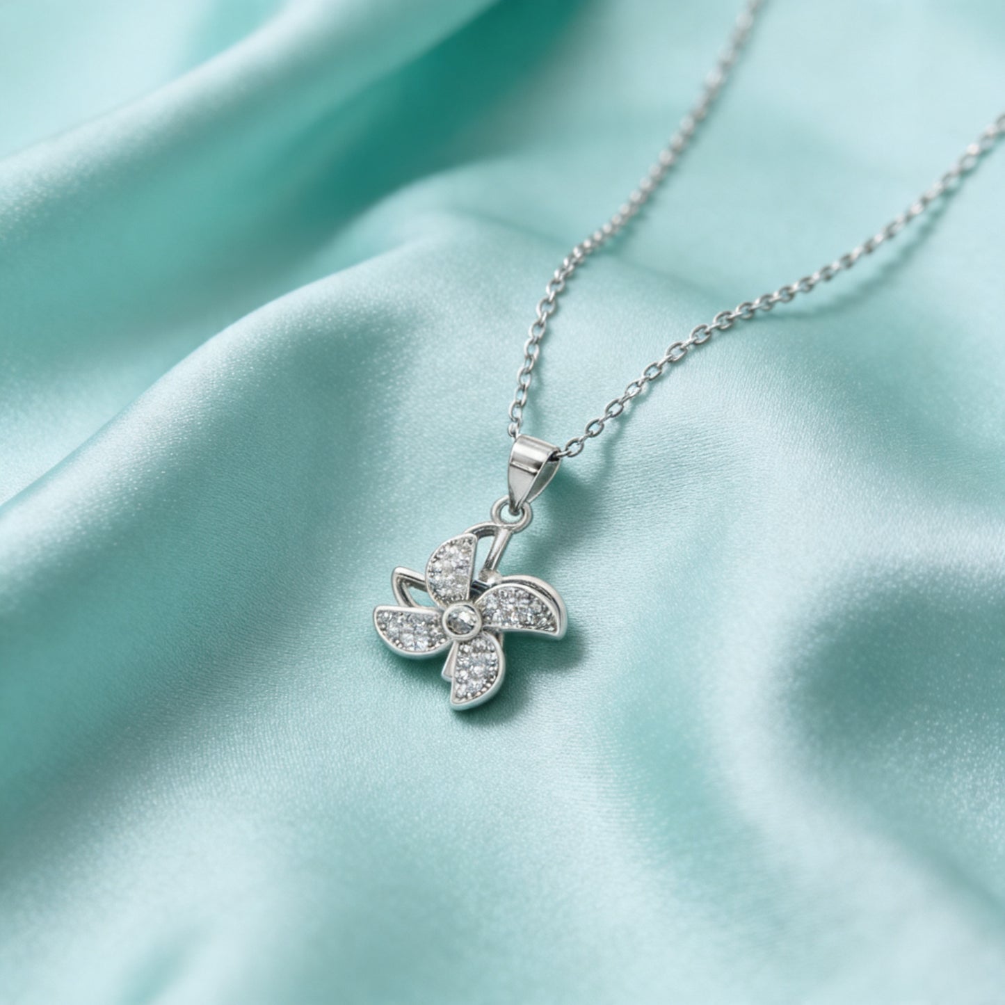 Twinkling Petal Diamond Pendant Necklace