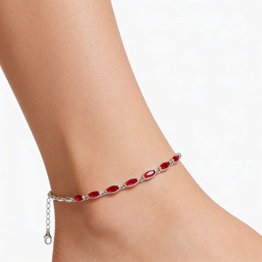 Ruby Radiance Silver Anklet