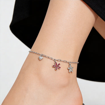 Ruby Blossom Charm Anklet