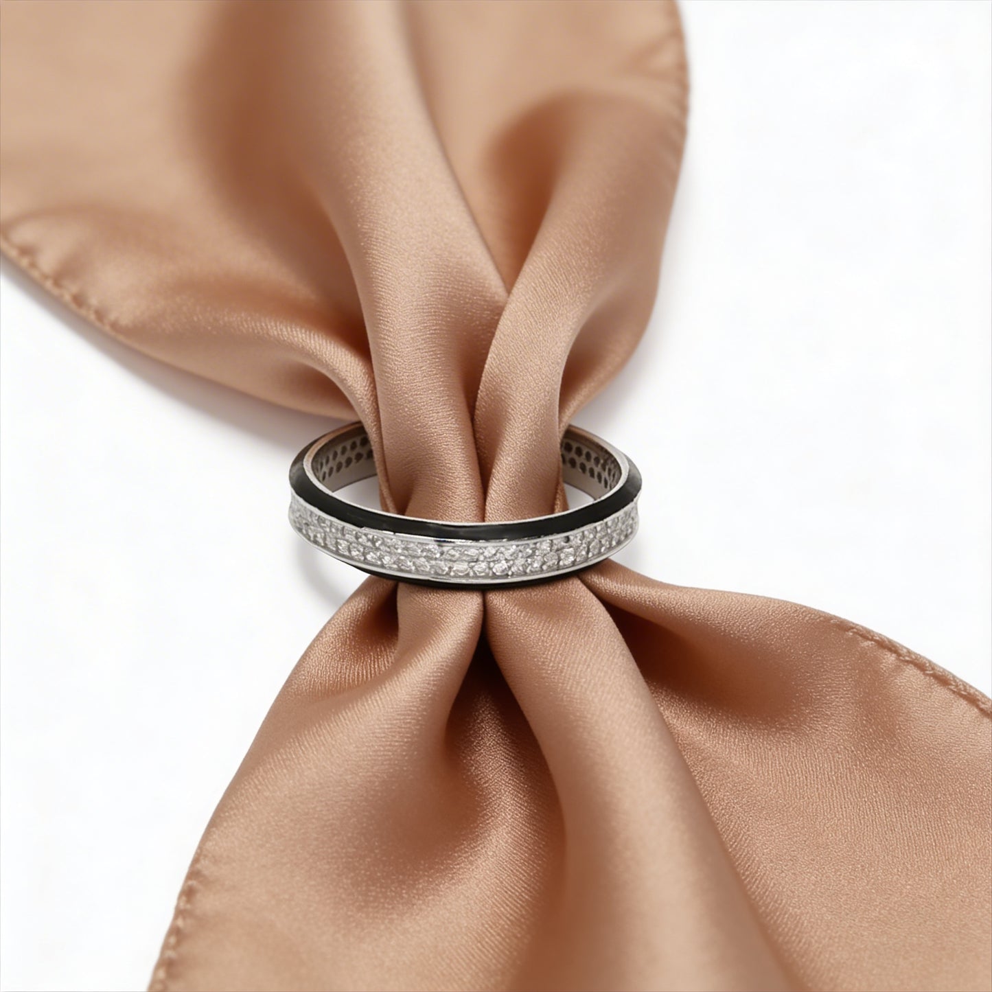 Black Strip Silver Band Ring