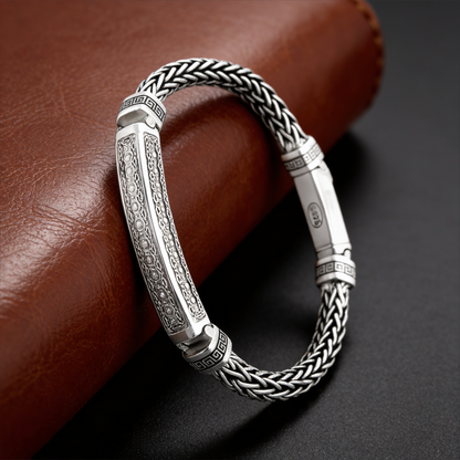 Royal Engraved Bar Silver Bracelet