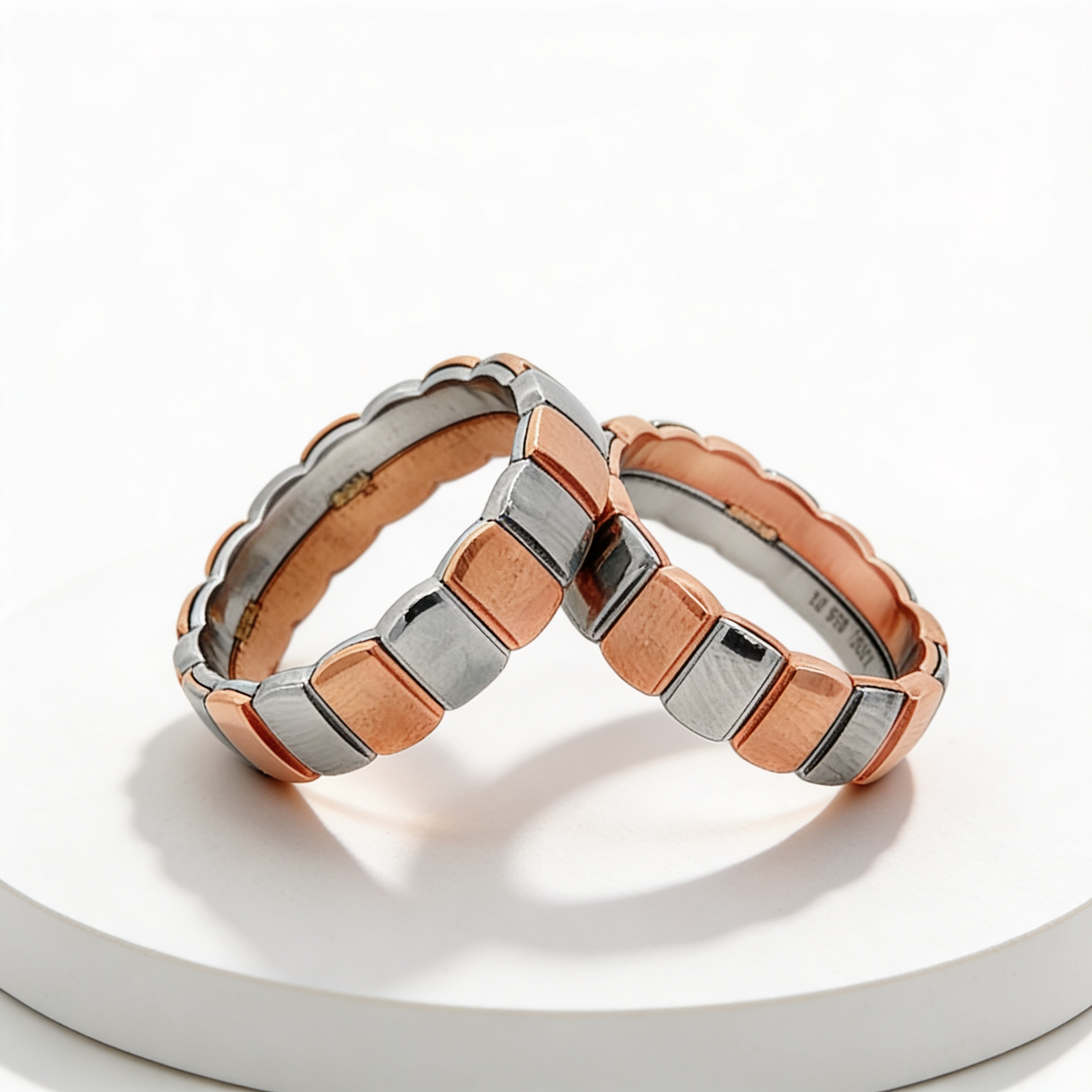 Dual-Tone Block Pattern Couple Rings
