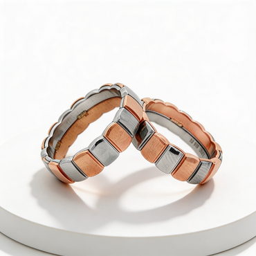 Dual-Tone Block Pattern Couple Rings