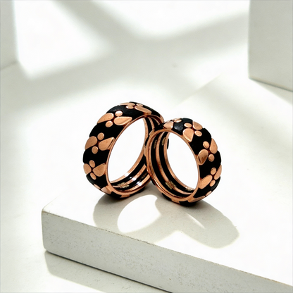 Rose Gold & Black Pebble Pattern Couple Rings