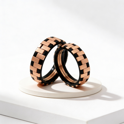 Rose Gold & Black Geometric Couple Rings 925