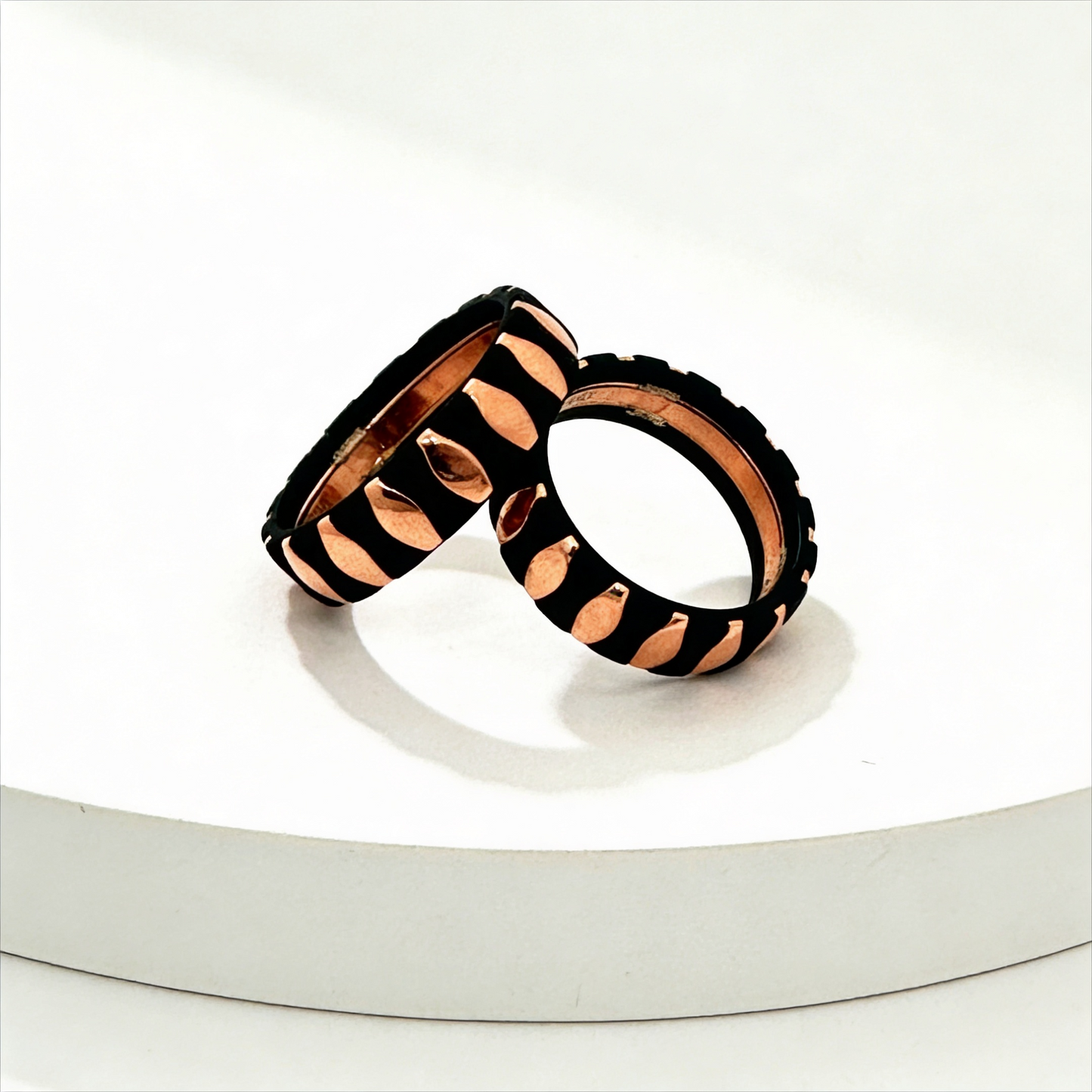 Black & Rose Gold Teardrop Couple Rings 925 silver