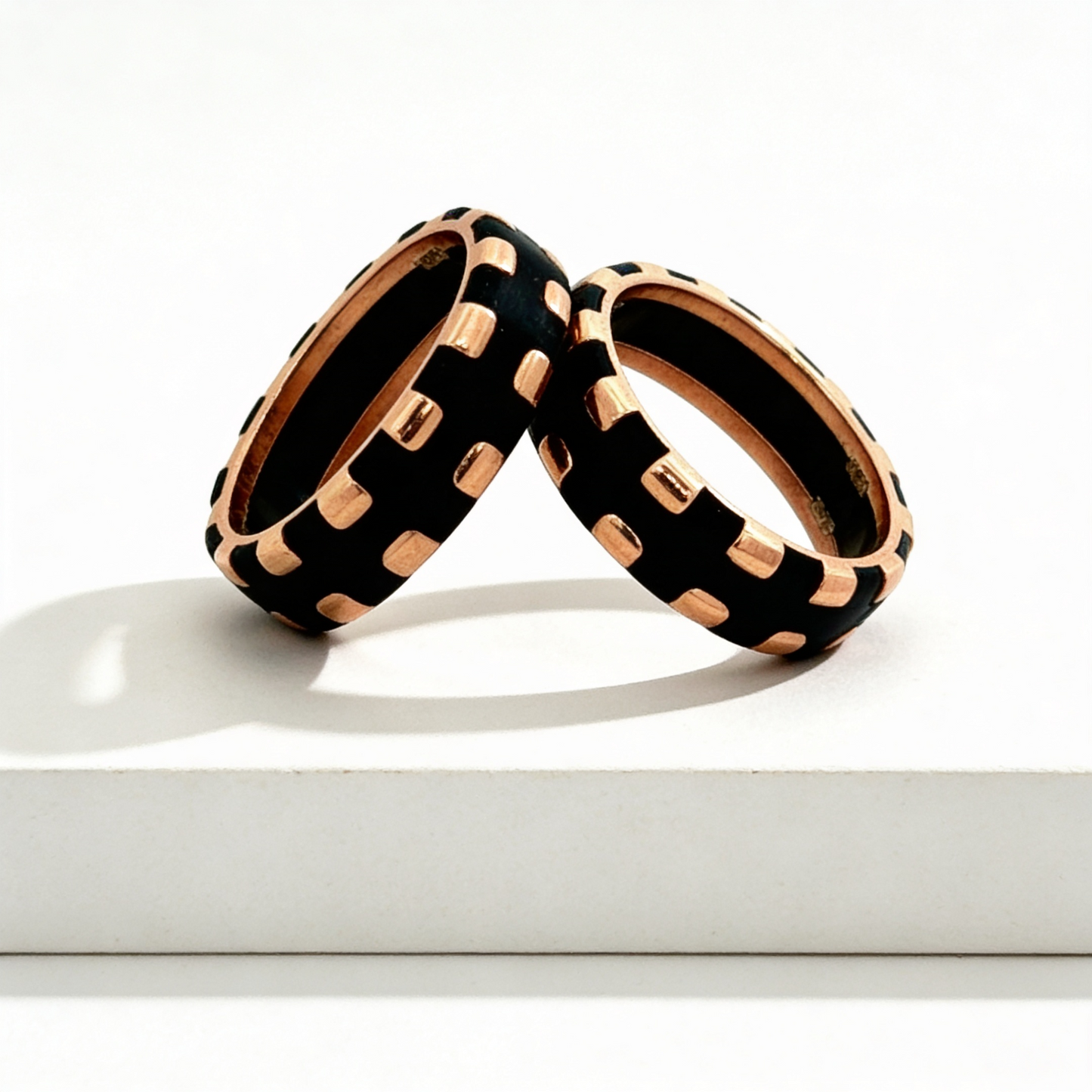 Black & Rose Gold Geometric Couple Rings925 silver