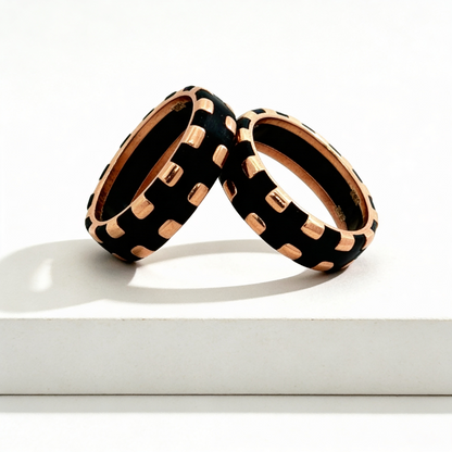 Black & Rose Gold Geometric Couple Rings925 silver