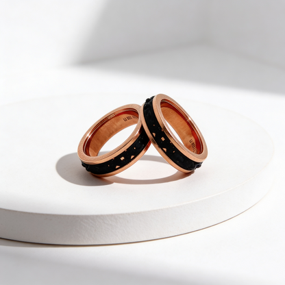 Rose Gold & Black Classic Couple Rings 925 silver