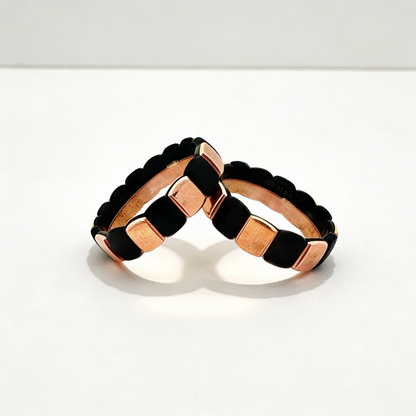 Rose Gold & Black Contemporary Couple Rings