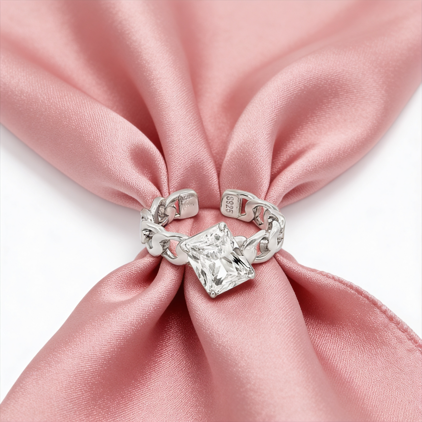 Princess Cut Chain-Link Statement Ring