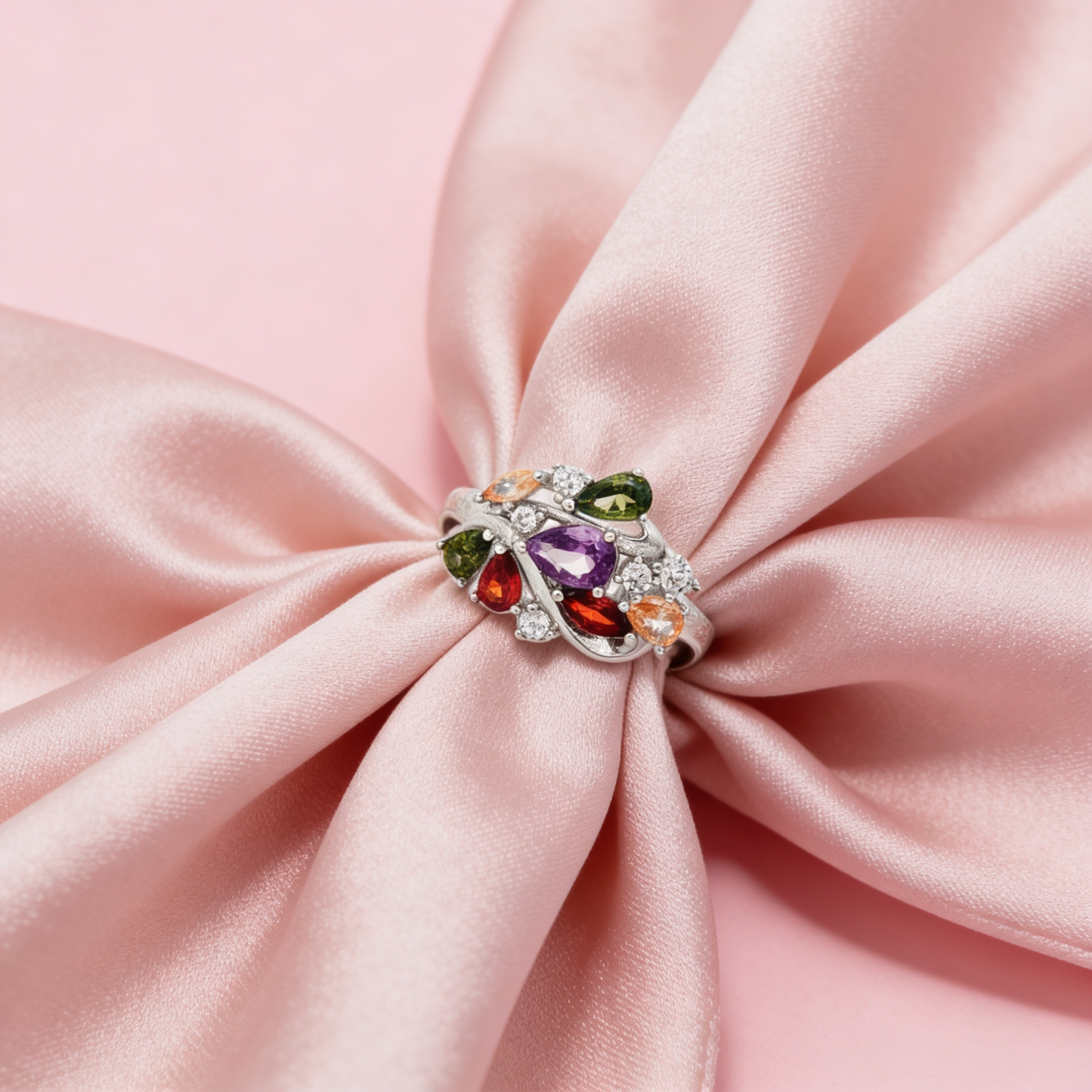 Multicolor Floral Cluster Ring