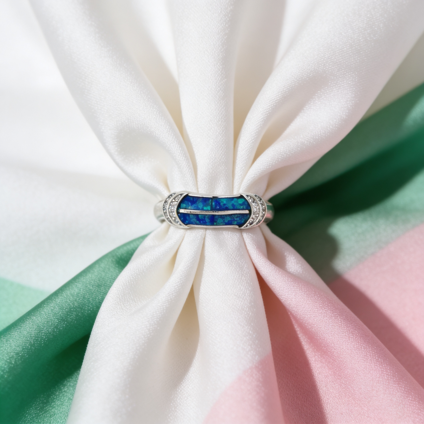 Blue Opal Inlay Designer Ring