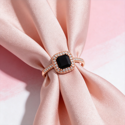 Rose silver  Black Stone Statement Ring