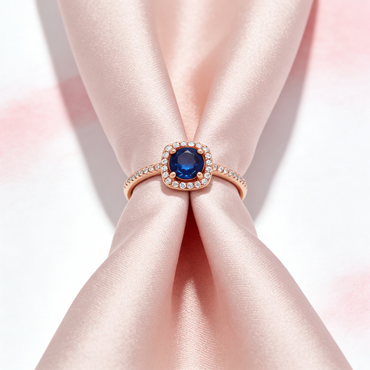 Rose silver  Blue Sapphire Halo Ring