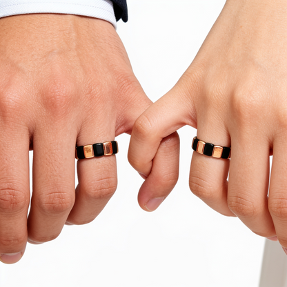 Rose Gold & Black Contemporary Couple Rings