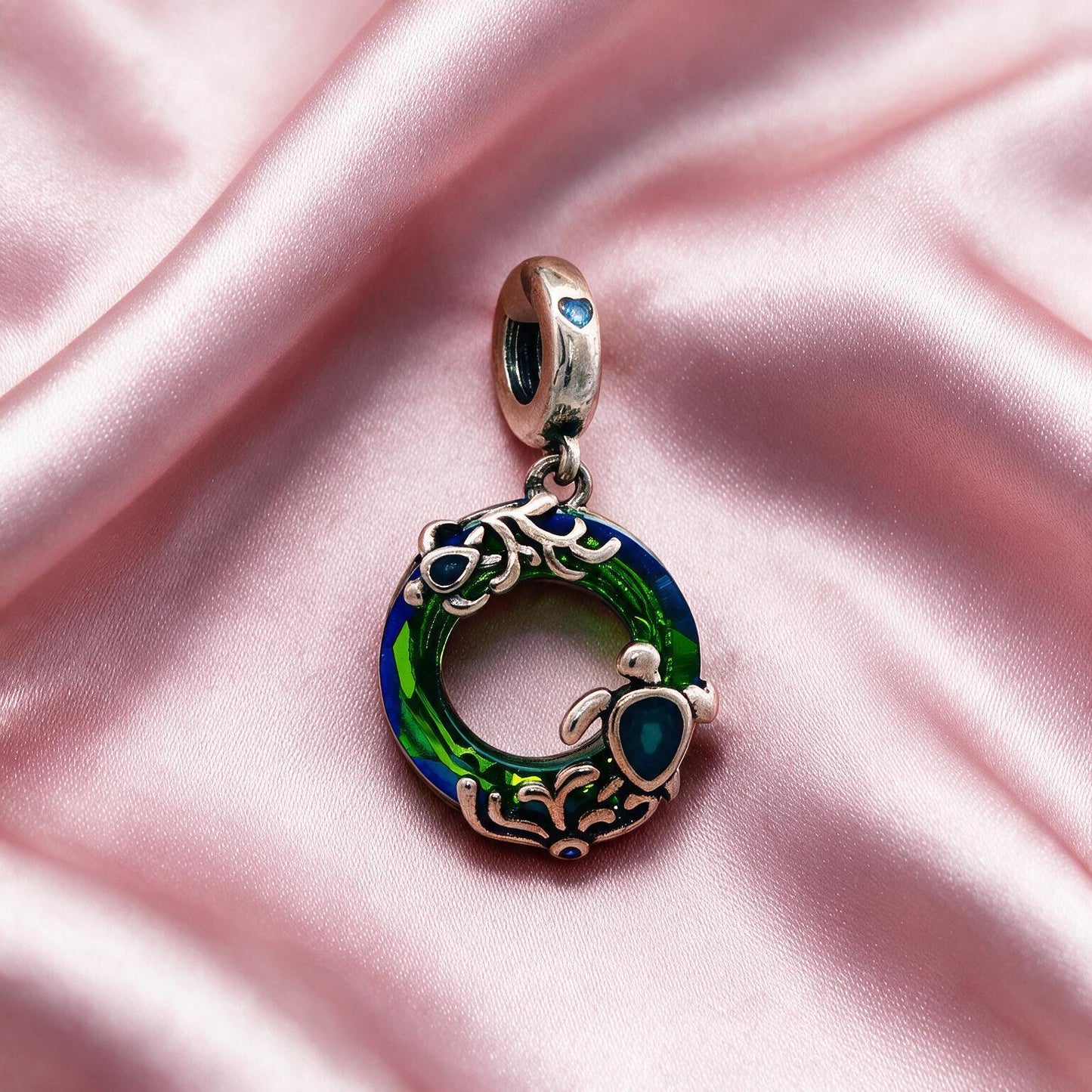 Elegant Blue &amp; Green Enamel Circle Charm