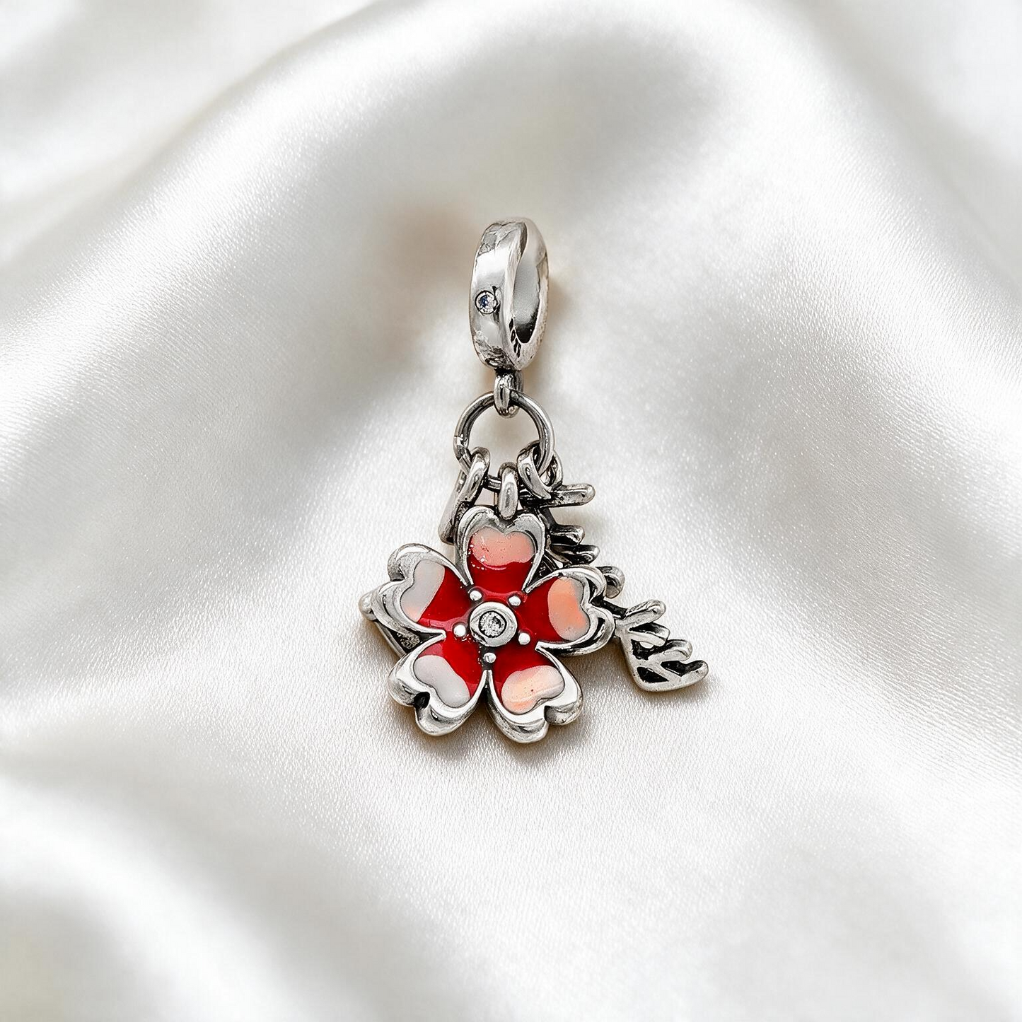 Red &amp; Pink Floral Charm with Key Accent