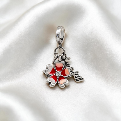 Red &amp; Pink Floral Charm with Key Accent