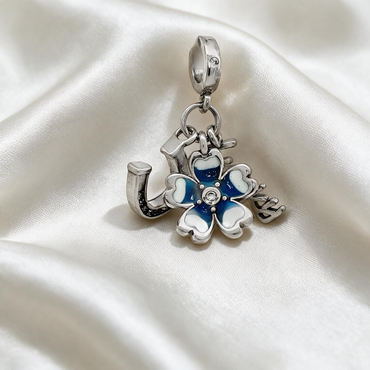 Blue &amp; White Lucky Horseshoe Floral Charm