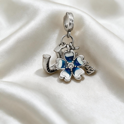 Blue &amp; White Lucky Horseshoe Floral Charm