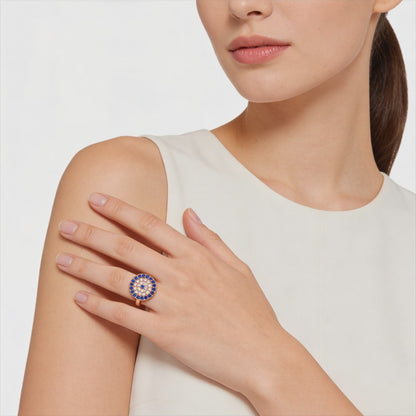 Evil Eye Halo Ring – Rose silver & Sapphire Elegance