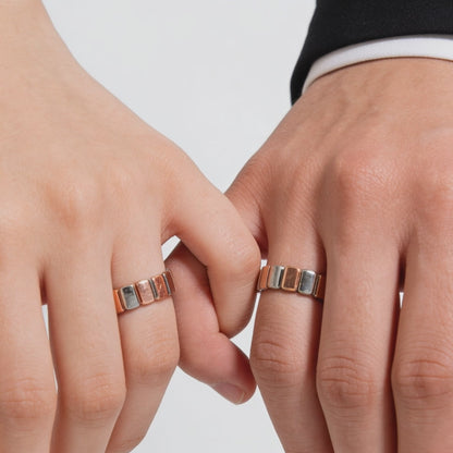 Dual-Tone Block Pattern Couple Rings
