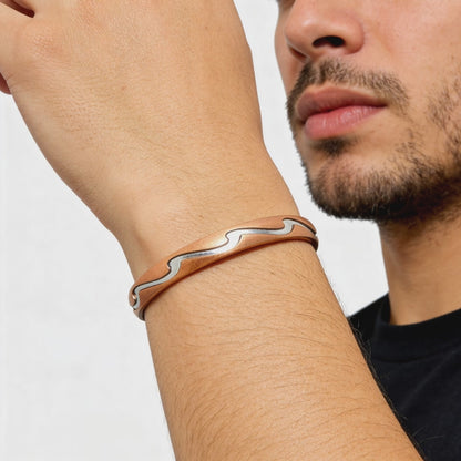 Dual Tone Wave Link Men’s Bracelet