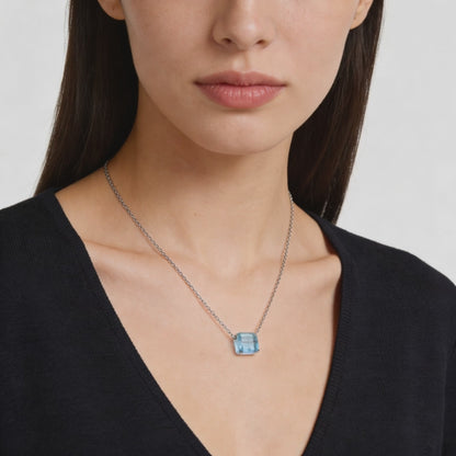 Sky Blue Cushion Solitaire Necklace