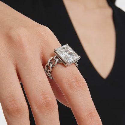 Princess Cut Chain-Link Statement Ring