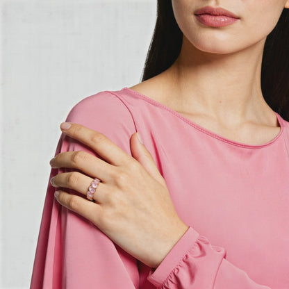 Elegant rose silver eternity band on satin