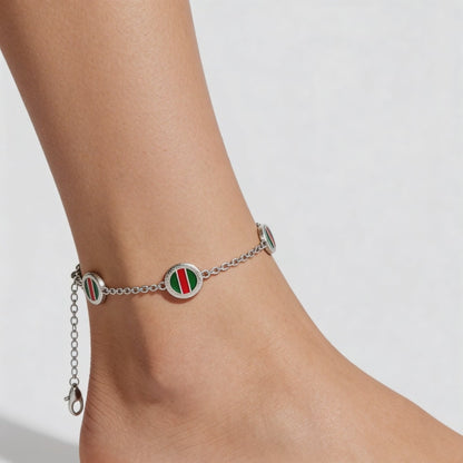Tricolor Charm Silver Anklet