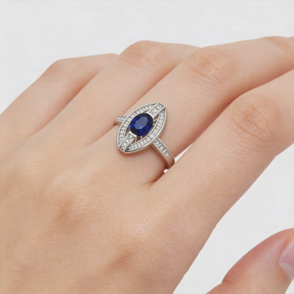Royal Sapphire Marquise Halo Ring