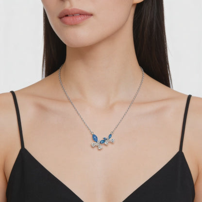 Blue Sapphire Floral Diamond Pendant Necklace