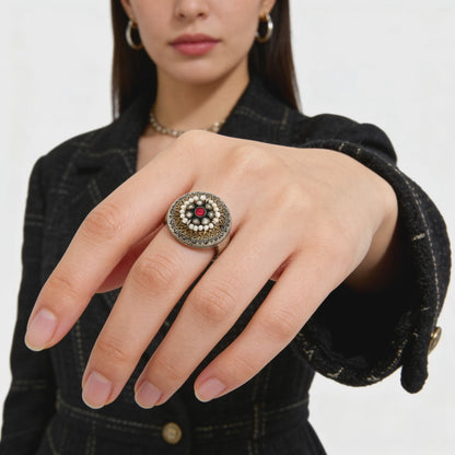 Vintage Mandala Pearl Ring