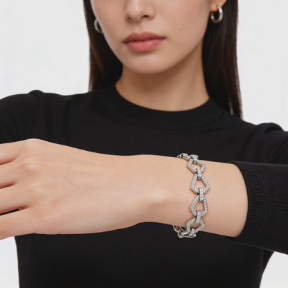 Silver Geometric Crystal Link Bracelet