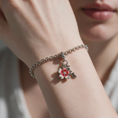 Red &amp; Pink Floral Charm with Key Accent
