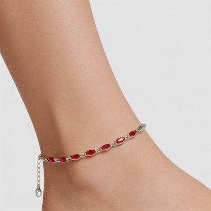 Ruby Radiance Silver Anklet
