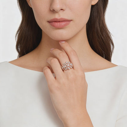 Elegant rose silver floral diamond ring