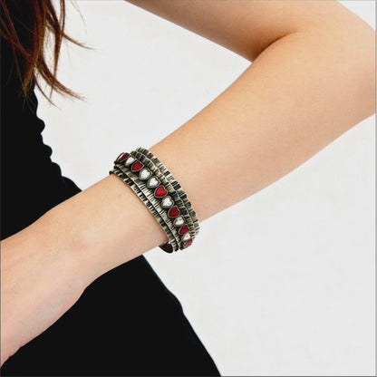 Vintage Heart Charm Cuff Bracelet