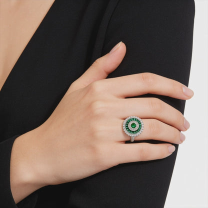 Emerald Halo Statement Ring