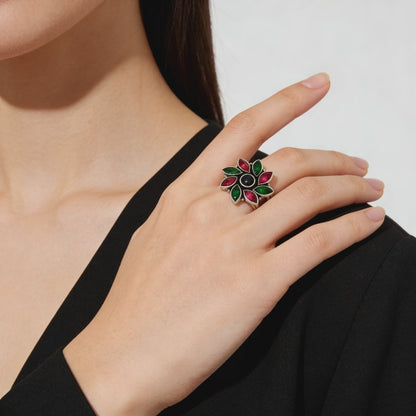 Ruby Emerald Blossom Ring