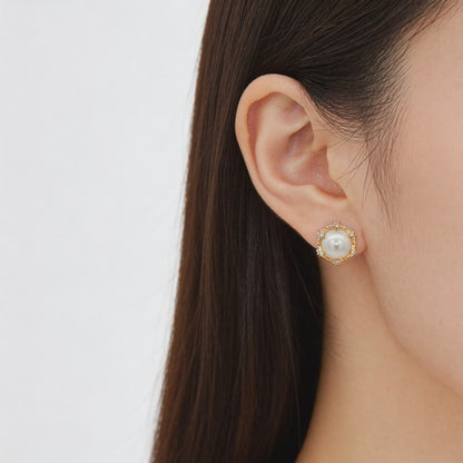 Royal Pearl Crown Stud Earrings