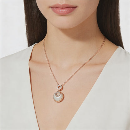 Elegant Dual Halo Pearl Pendant Necklace
