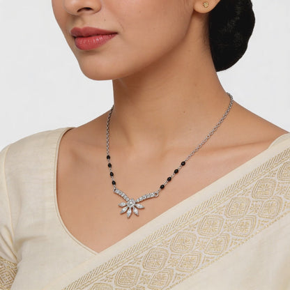 Midnight Spark Floral Diamond Mangalsutra Pendant