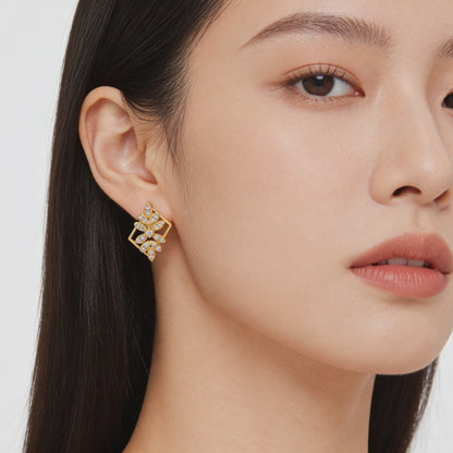 Golden Floral Frame Studs