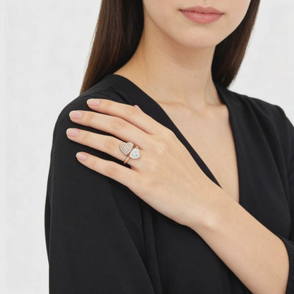 Romantic rose silver heart ring