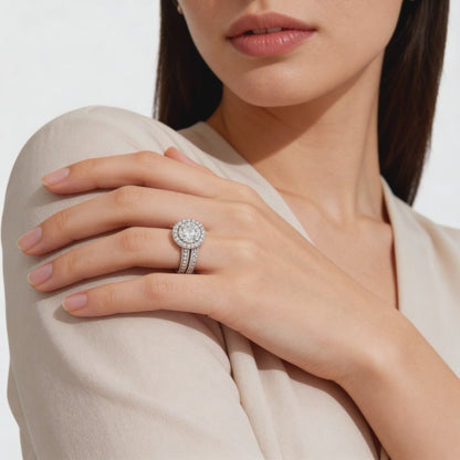 Elegant bridal set with halo diamonds