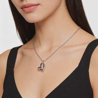 Rainbow Heart Diamond Pendant Necklace