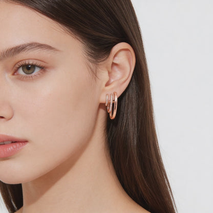 Rosé Twin Curve Diamond Hoops